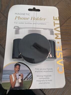 Magnetic phone holder for water bottles, and tumblers